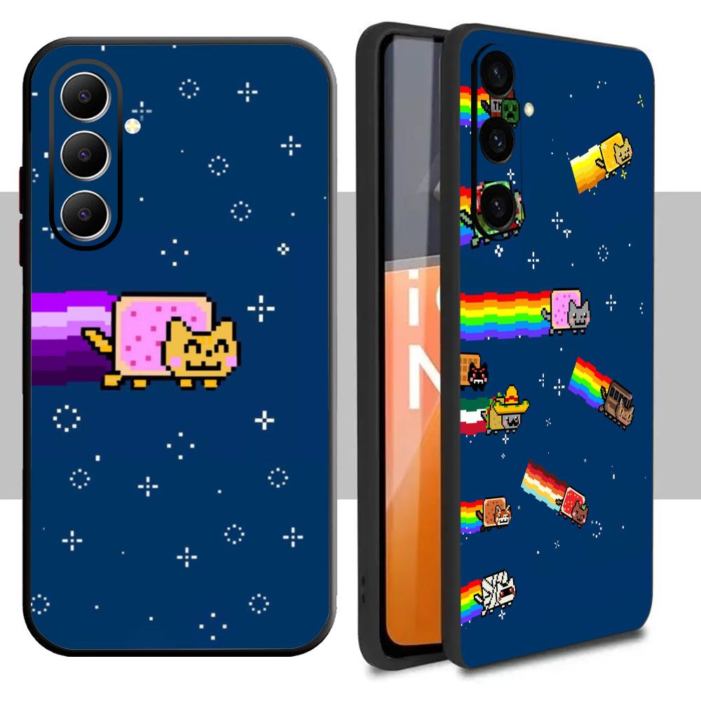 Samsung Galaxy A55 - ホットなファッションニャンキャットスマホケース、サムスンギャラクシーA16、A56、A36、A26、A06、A55、A54、A15、A35、A25用、ソフトブラック