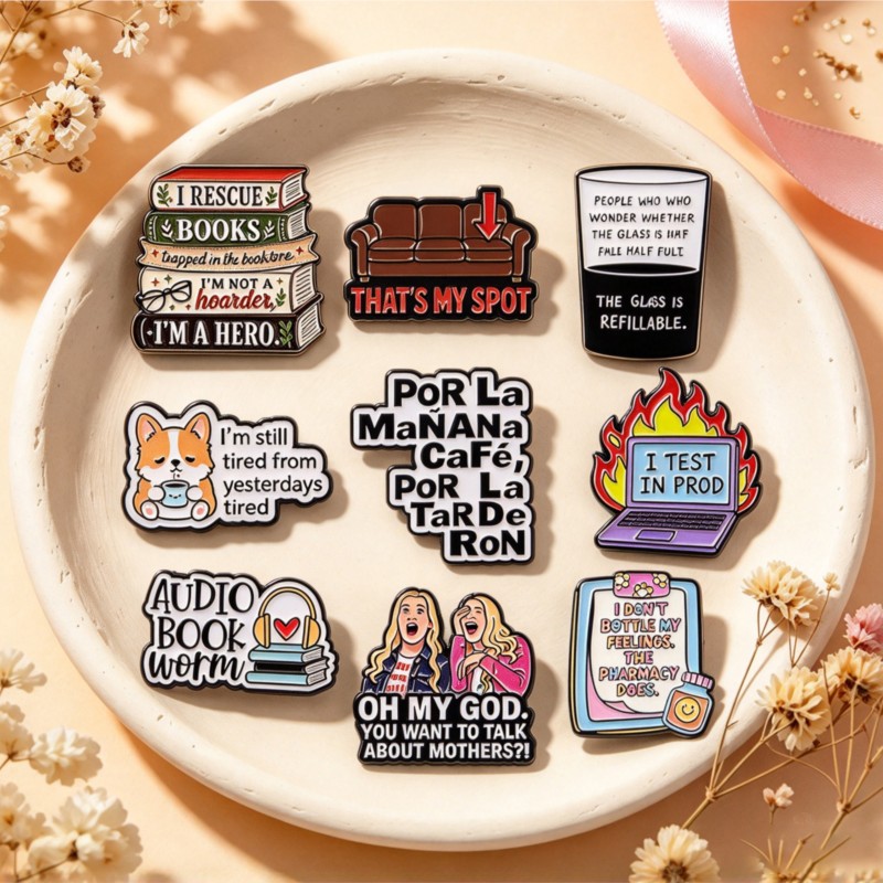 Tablet Cute Accessories - かわいい、面白い言葉が書かれたエナメルピン。本、犬、コーヒー、ノートパソコンのデザインで、バックパック、帽子、服、アクセサリー、ギフトとして最適。女性と男性のファンに。