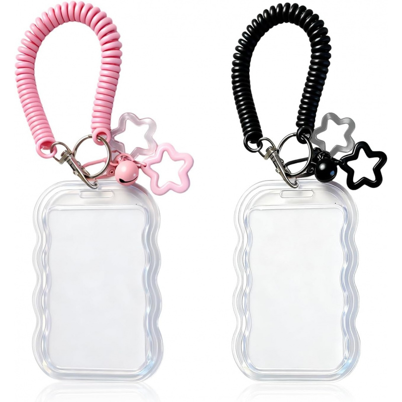Tablet Cute Accessories - 2個セット 可愛いフォトカードホルダーキーホルダー KPOPフォトカードホルダー、スターウェーブデザインの透明PCホルダー、バス学生証用