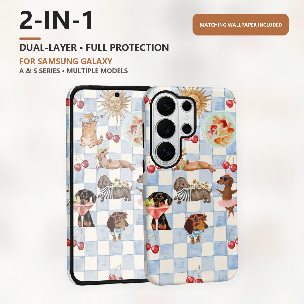 「Funny Dogs」の夏用2層構造のスマートフォンケース - Samsung Galaxy S24 のレビューと価格