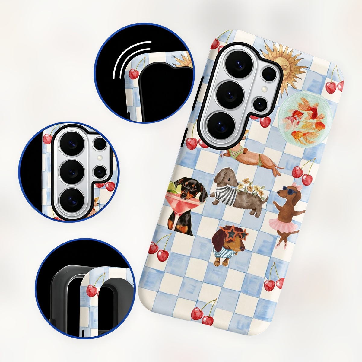「Funny Dogs」の夏用2層構造のスマートフォンケース - Samsung Galaxy S24 のレビューと価格
